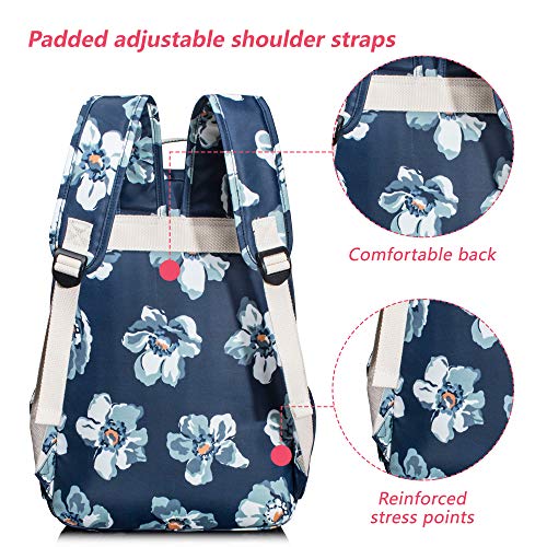 Image of Leaper Floral Water-resistant School Backpack for Girls Travel Bag Bookbag Blue