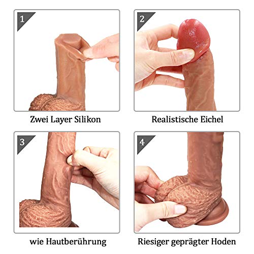 Fulutoy 21.5cm Realistischer Dildo mit starkem Saugnapf, klassische Dildos Weichen Zwei Layer Flüssiges Silikon Analdildo, Sexspielzeug mit Hoden, Real Dong Anal Plug Penis Nachbildung – Bild 3