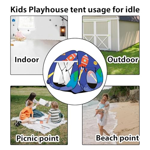 Image of Play House Foldable One Side Round Tent House for Kids Lightweight and Portable |Foldable Tent House for Kids Activity Indoor Outdoor |Play Tent House for Multi Purpose (Space-Blue)