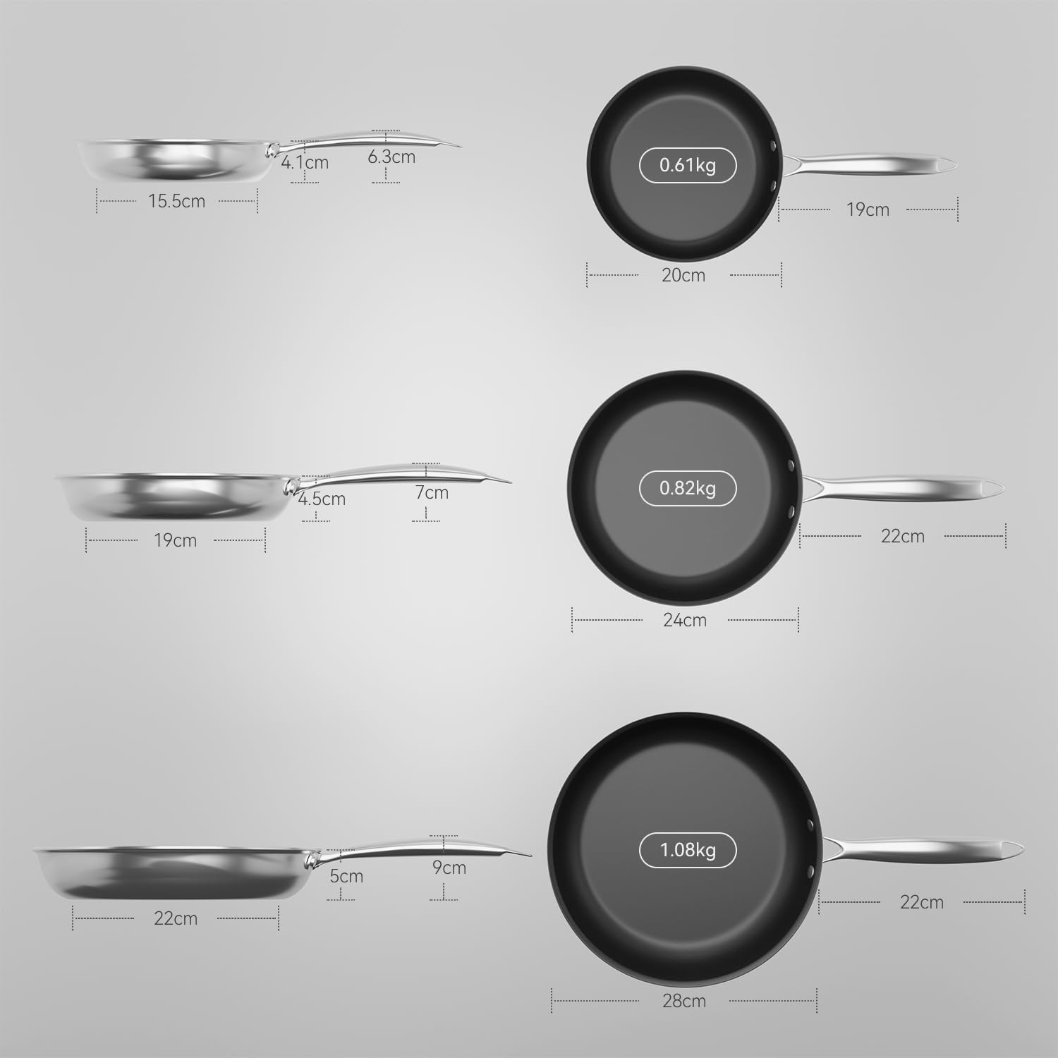 Cookware Set Dimensions and Weights