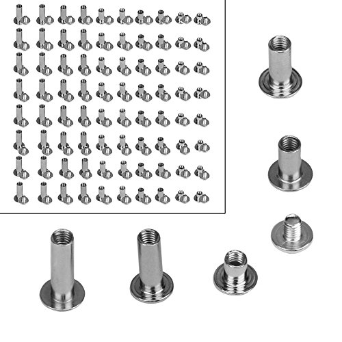 COCIDE 80 Sets Chicago Binding Screws Assorted Kit Metal Round Cross Head Stud Screw Posts Nail Rivet Chicago Button for Leather Decoration Bookbinding Crafts 5 Sizes