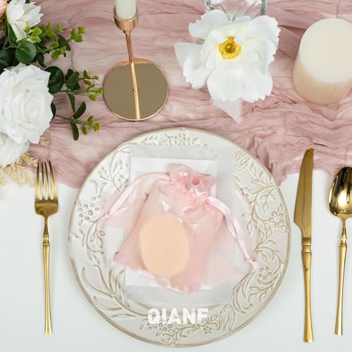 Image of QIANF 20 Pcs Pink Small Organza Bags 4X6 inch for Wedding Favors with Drawstring, Mini Mesh Gift Bags Jewelry Pouch for Candy Bridal Shower Party Favor Baby Shower Christmas