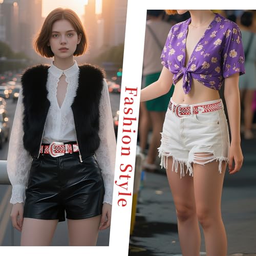 Unisex Rhinestone Bling Belt - Crystal Diamond Studded Genuine Leather Western Cowboy/Cowgirl Belt for Jeans4