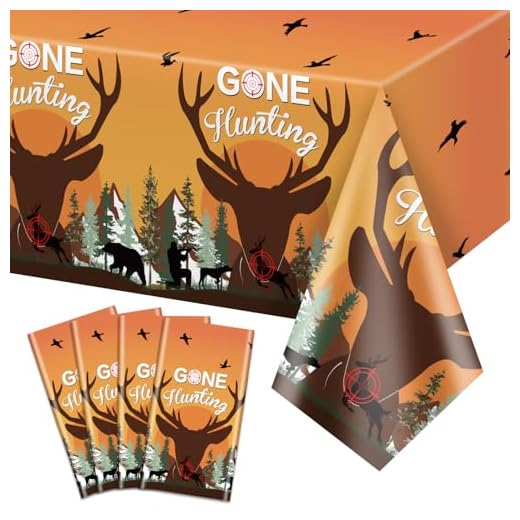 PTECDROTS 4Pcs Hunting Tablecloths, Rectangular Hunting Birthday Decorations Table Covers, Disposable Hunting Table Decorations for Kids Hunting Deer Birthday Party Supplies, 51 x 86 Inch