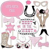 Big Dot of Happiness Pink Western Hoedown - Cowgirl Horse Party Photo Booth Props Kit - 20 Count