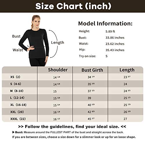 MANCYFIT Womens Thermal Tops Fleece Lined Shirt Long Sleeve Base Layer Black X-Large