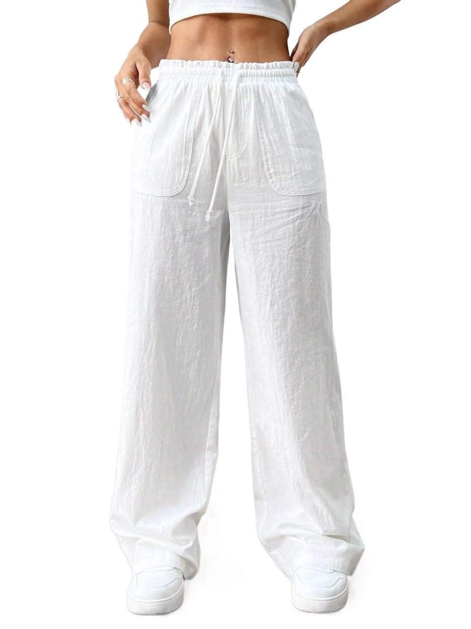 Womens Fall Wide Leg Pants Trousers White