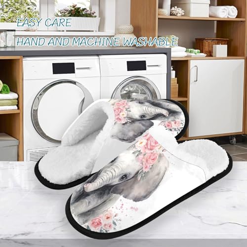 Cartoon Cute Elephant White Slippers For Women Men Soft Memory Foam Non-Slip Animal Winter Indoor House Shoes Travel Slipper3