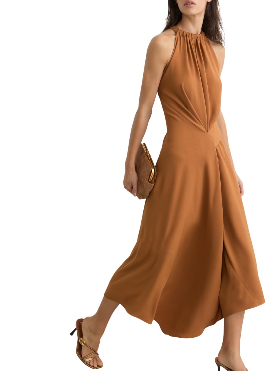 Photo 1 of REISS Women's Maeve Midi Dress Rust Orange
