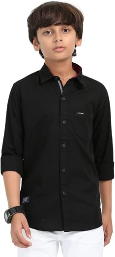 Rocket Science Boys Single Pocket Shirt | Regular Fit, Spread Collar, Full Sleeves, 100% Cotton Linen Fabric Royal Blue