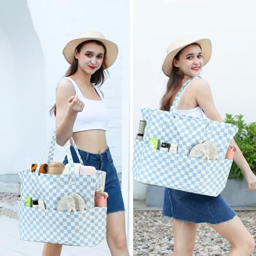 Image of Waterproof Beach Tote Pool Bags for Women Ladies Extra Large Gym Tote Carry On Bag With Wet Compartment for Weekender Travel