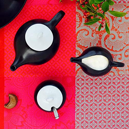 Maia Ming Designs | Eva 2-Piece Ceramic Creamer And Sugar Bowl W/Lid | Coffee Tea Serving Set In Black-White Stoneware | 7Oz No-Drip Milk Pitcher And Sugar Jar | Eva Zeisel Inspired #TOP7