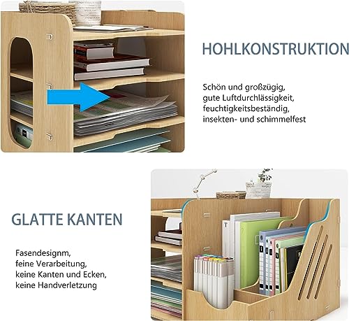 PUNCIA Dokumentenablage A4 Briefablage Ablagefächer Holz Schreibtisch Datei Organizer Papierablage Aktenaufbewahrung Ablagesystem Dokumentenhalter Ordner für Büro Arbeitszimmer Schule Office