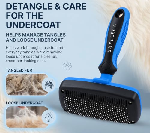 Self-Cleaning Slicker Brush for Dogs & Cats, Deshedding Tool, Blue - Image 3