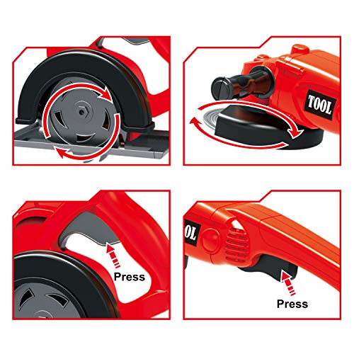 JOYIN 8 Pieces Construction Tool Toy Playset Power Backyard Constructions Tool Kit Pretend Playset Including Realistic Toy Chainsaw in Convenient Storage Box