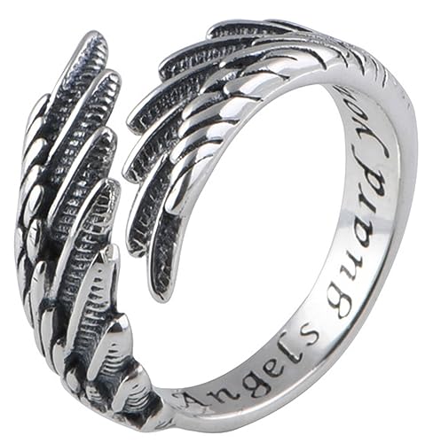 Bague ouverte ailes d'ange argent S925 ajustable style rétro - 2