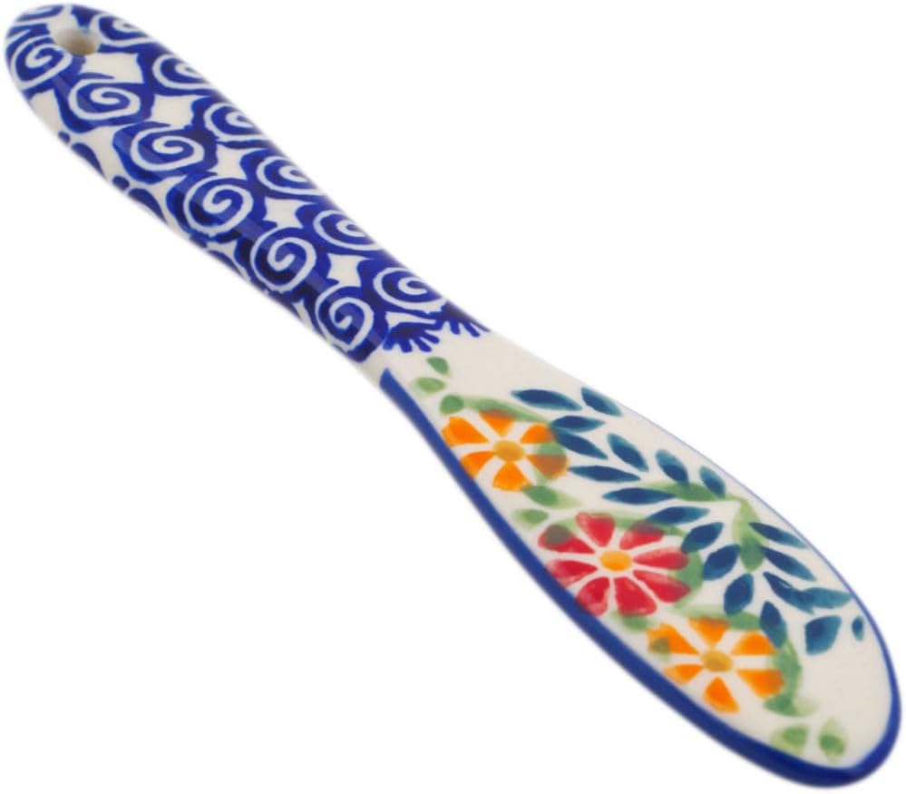 Polmedia Polish Pottery Spreading Knife - Wave Of Flowers Pattern Handmade in Boleslawiec Poland + Certificate of Authenticity