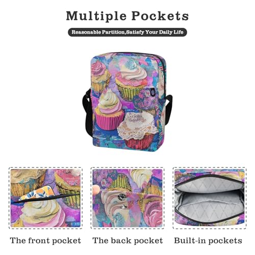 Crossbody Bag Dessert Oil Painting Messenger Bag for Women Men Purse Shoulder Bag Satchel Bag with Adjustable Strap 202b64062