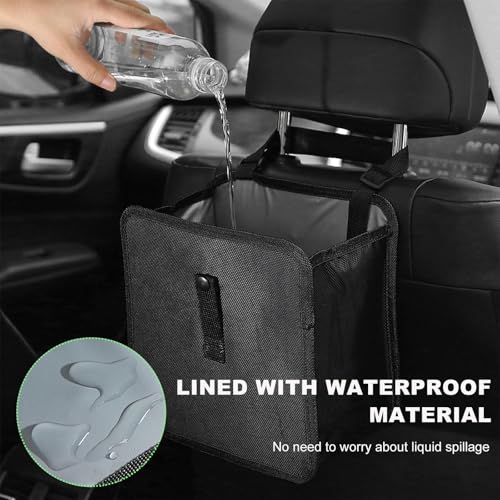 Image of KVAEY Car Trash Can, Oxford Cloth Foldable Garbage Bin Waterproof Auto Trash Bag Organizer, Multipurpose Leak-Proof Large Capacity Hanging Garbage Can Storage Bag for Car Seat (Normal)