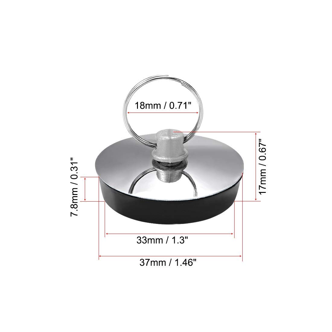 Tappo per lavello in gomma, tappo di scarico, 39 mm, con anello per vasca da bagno, cucina, bagno, 2 pezzi