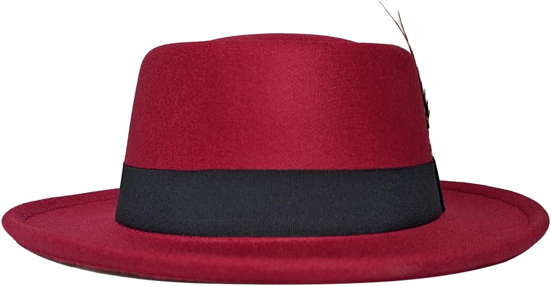Wool Felt Fedora Hats for Women Men, Wide Brim Flat Top Hat Porkpie Hat, Jazz Hat with Feather Unisex - Image 4