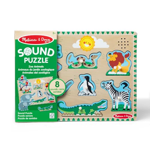 Image of Melissa & Doug Zoo Animals Sound Puzzle - 8-Piece Wooden Peg Puzzle with Light-Activated Sounds, Music Learning Toy for Toddlers and Preschoolers Ages 2+