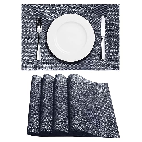 LAPONO Set de Table Lavable, Lot de 6 PVC Plastique Sets Noir Gris Rectangulaire Dessous de Table Antidérapant Résistant à la Chaleur Facile à Nettoyer et...