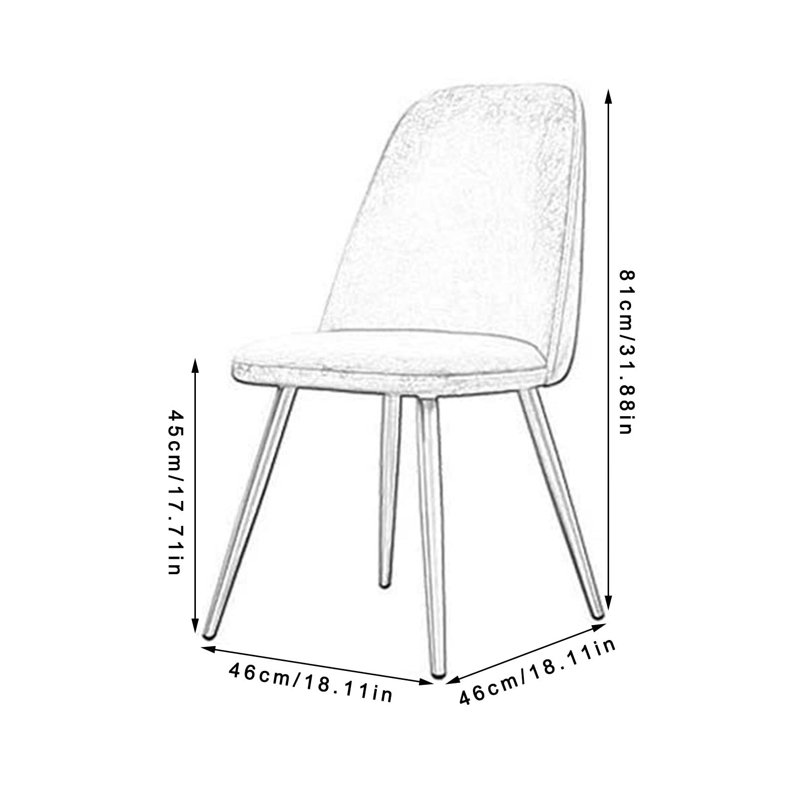 SJIALEN Set of 4 Kitchen Dining Chairs, with Strong Black Metal Legs Lounge Living Room Chair Modern Soft Velvet Reception Chair Kitchen Chair (Color : Dark Gray, Size : 46x46x81cm)