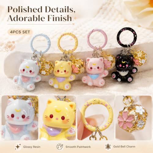 Image of Satmarhz 4 Pcs cute key chain for girls, Cartoon Cat Sakura Ball key charm, Smooth Alloy Bag Pendant for Handbags Backpacks Car Keys Daily Decor Gift