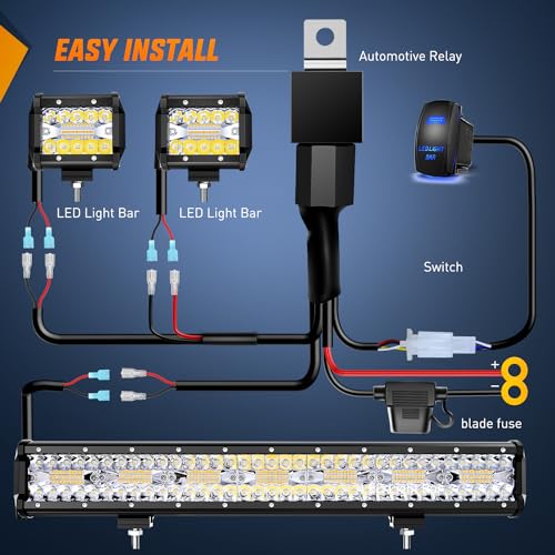 Image of Nilight 20 Inch 420W Triple Row Spot Flood Combo 2 PCS 4 inch 60W Led Pods Flood Boat Lights Driving Fog Lights Work Light for Trucks with 16AWG Off Road Wiring Harness- 3 Leads, 2 Years Warranty