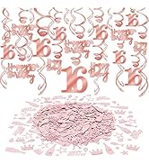 Konsait 16th Birthday Decoration Rose Gold Hanging Swirl Decoration (30 Pieces) 16th Happy Birthd...