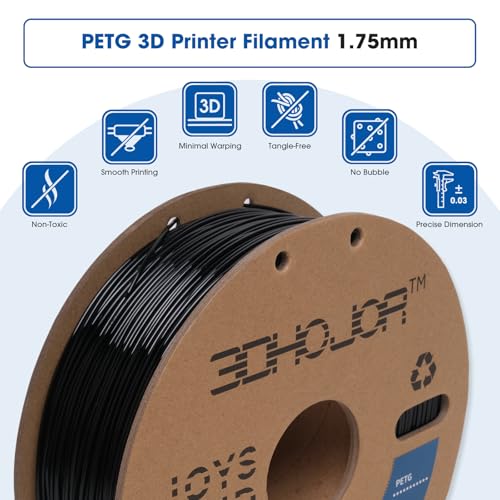 Image of 3DHoJor PETG Filament 1.75mm 3D Printing Filament 1kg*4 Bundle 3D Filament 1.75mm Dimensional Accuracy + /- 0.03mm Non Tangling Non Clogging,Print with Most 3D Printers-4Pack Black