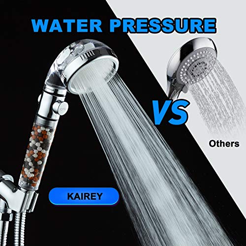 Kairey Zen Shower Head With Beads On/Off,3 Function High Pressure Water Saving Filtered Handheld Ionic Showerhead,Anion Energy Ball Purifying Water Shower,With 60 Inch Shower Hose And Bracket #TOP5