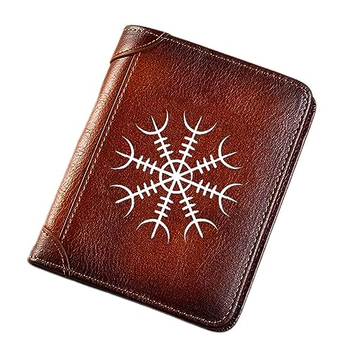 LOKAXXZU Symbole Viking Unique Portefeuille en Cuir Authentique pour Hommes, Portefeuille Court à Trifold avec Protection de la Protection de la Vie privée du Support de Carte de Luxe.