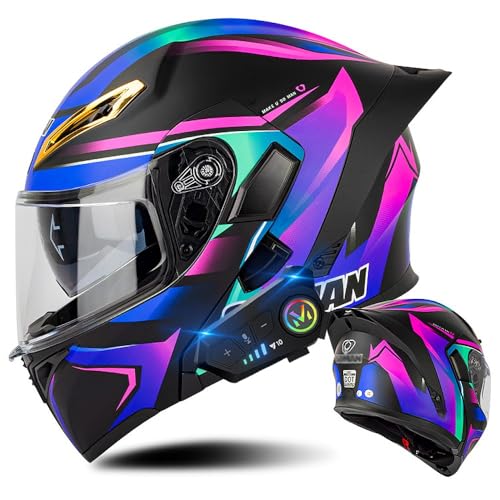 Bluetooth Modular Motorcycle Helmet, DOT Approved Flip Up Full Face Motorcycle Dual Visor Helmet, Anti-Fog Helmet with Dual Speakers and Microphone, for Adults Men Women S~XXL