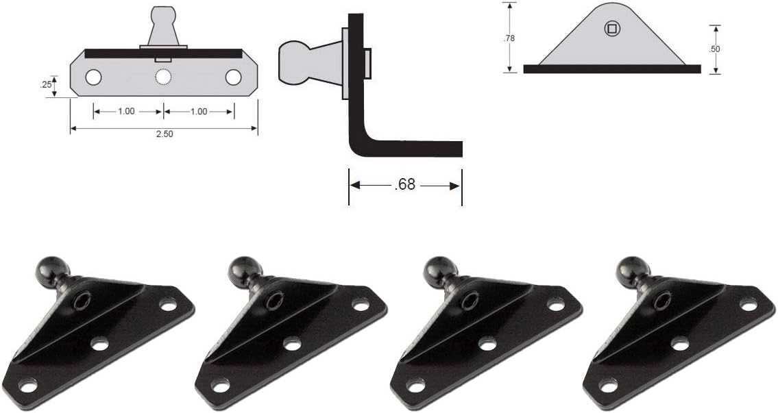 10mm Ball-Stud Brackets (10 Pack) (2.5"L x 0.68"W x 0.75"H) - Black Powder-Coating over Zinc-Plating - Gas Strut Lift Support Fittings RT-60-00002-10