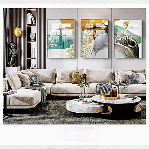 Tableau abstrait vert triptyque 60x90 cm moderne chic pour salon sans cadre