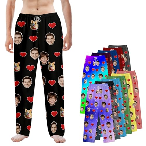 DXDOING Pantalones de pijama personalizados con foto personalizada, pantalones de pijama personalizados para hombres y mujeres, regalos personalizados para papá, mamá, familia de mascotas, Corazón., S