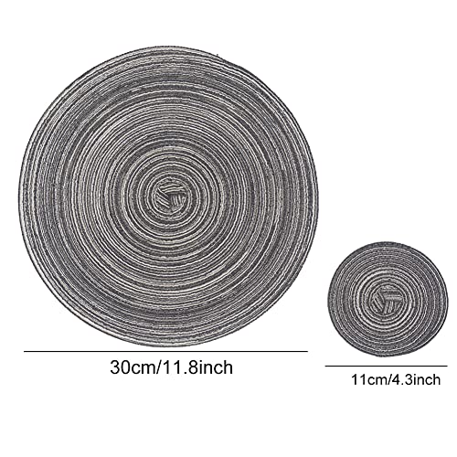 SCF2017 Round Woven 12Pcs Cotton Placemats, Heat Resistant Washable 30cm Table Mats and 11cm Coasters,Black - Image 2