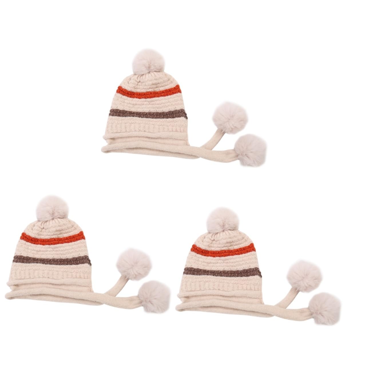 GALPADA 3piezas Gorro De Lana Para Mujeres Pompón Sombrero De Esquí Cálido y Cómodo Para Actividades Al Aire Beige