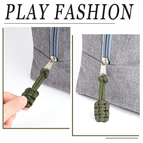 Image of GORGECRAFT 10PCS Zipper Pulls Replacement Universal Nylon Zipper Repair Kit Zipper Slider Pull Tab Zipper Fixer Metal Zipper Head Hand Woven Pull Rope Zipper Handle Cord Pull Tab, Dark Olive Green