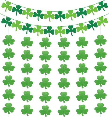 St Patricks Day Decorations St. Patricks Day Decor NO DIY 8Pcs Shamrock Clover Garland Hanging Felt Glitter Paper Lucky Banner for Home Mantel Office Irish Day Party Supplies