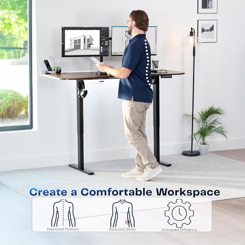 Image of VIVO Electric 63 x 32 in Rustic Standing Desk, Memory Height Adjustment, 1B Series, Holds 220 lbs, Vintage Brown Top Black Frame, DESK-KIT-1B1N