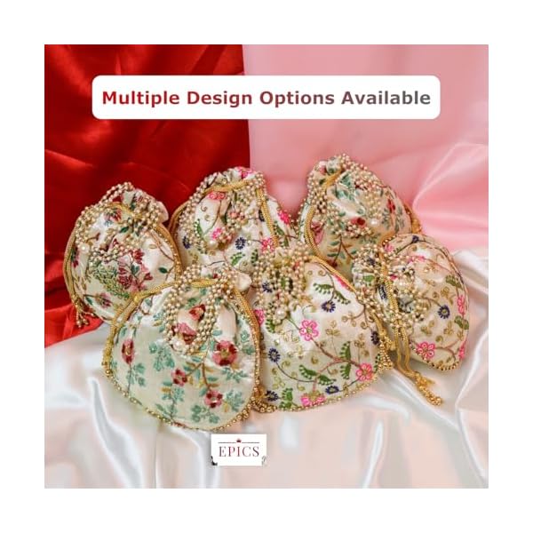 Epics Present Embroidery return gift for womens, bridal potli bag for ladies for guest, potli batwa purse pouch for gifiting Traditional Embellished (Pack of 2, Mix Flower) - Image 3