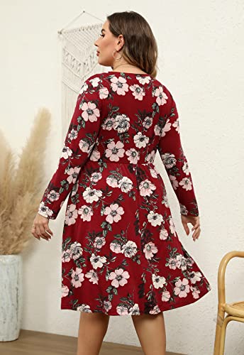 Image of Nemidor Women's Round Neck Long Sleeve Casual Plus Size Fit and Flare Midi Dress with Pocket NEM169