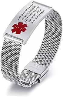 VNOX Medical Alert Bracelets for Men & Women Kids with Free Engraving Adjustable Stainless Steel Mesh Emergency Medical ID Bracelets Wristband