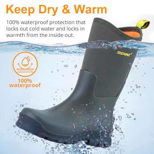 Showave Men's Rain Boots Mid Calf Waterproof Rubber Boots Farm Mud Boot, 12 angle 4