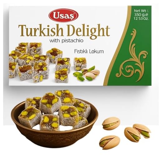 Premium-Qualität Turkish Delight, Lokum – 350g – Zart & aromatisch – Ohne Palmöl & Glukosesirup –Türkische Süssigkeiten, Traditionelle Süßigkeit aus der Türkei (1 Stück, Pistazien Delight)
