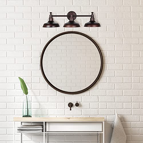 Image of Design House 520320 Kimball Industrial Farmhouse 3-Light Indoor Bathroom Vanity Light with Metal Shades for Over the Mirror, Coffee Bronze