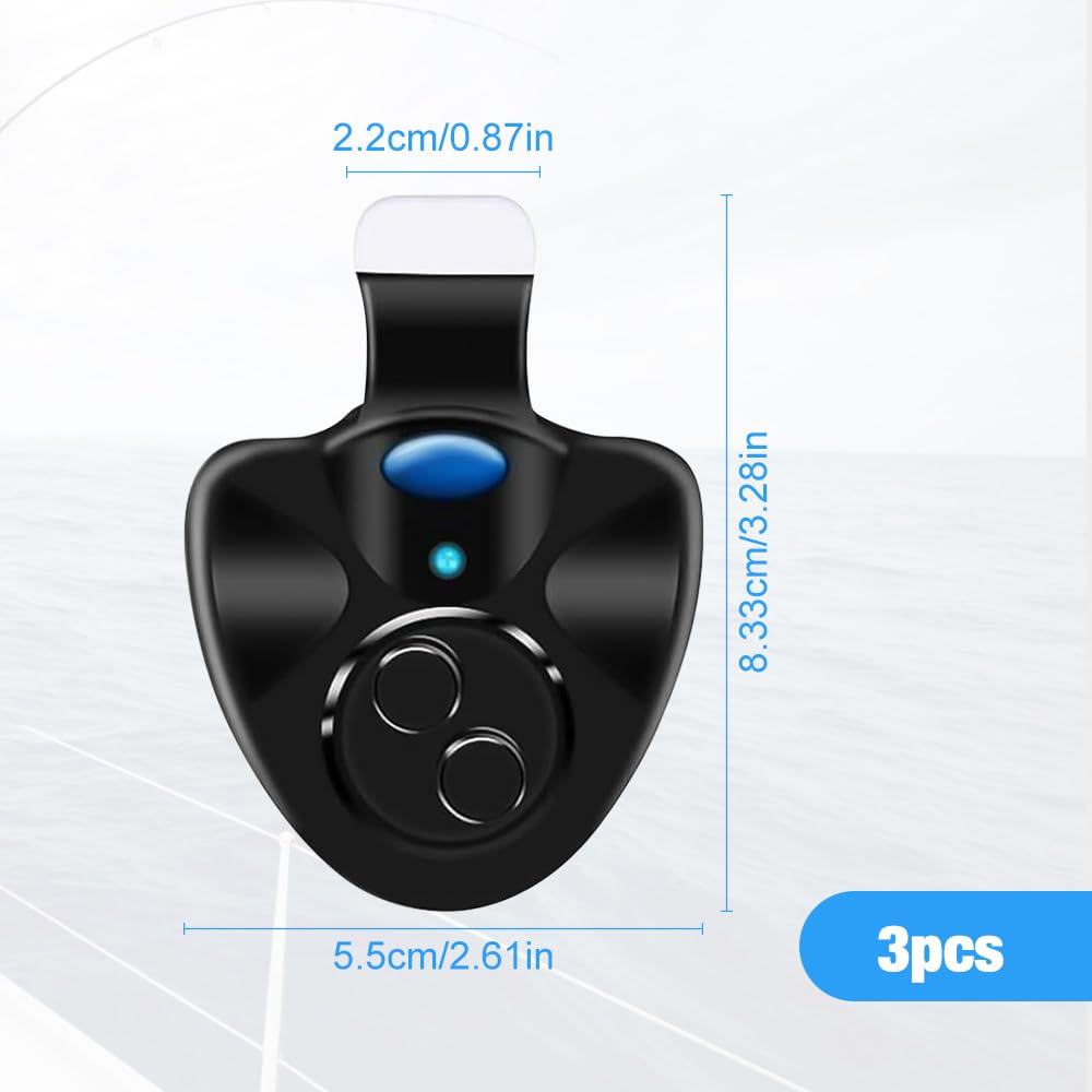 Mizikuu Lot de 3 détecteurs de touche électroniques à LED Light-Strike LED - Alarme de pêche avec détecteur de mouvement - Veilleuse - Pointe de canne à pêche à clip